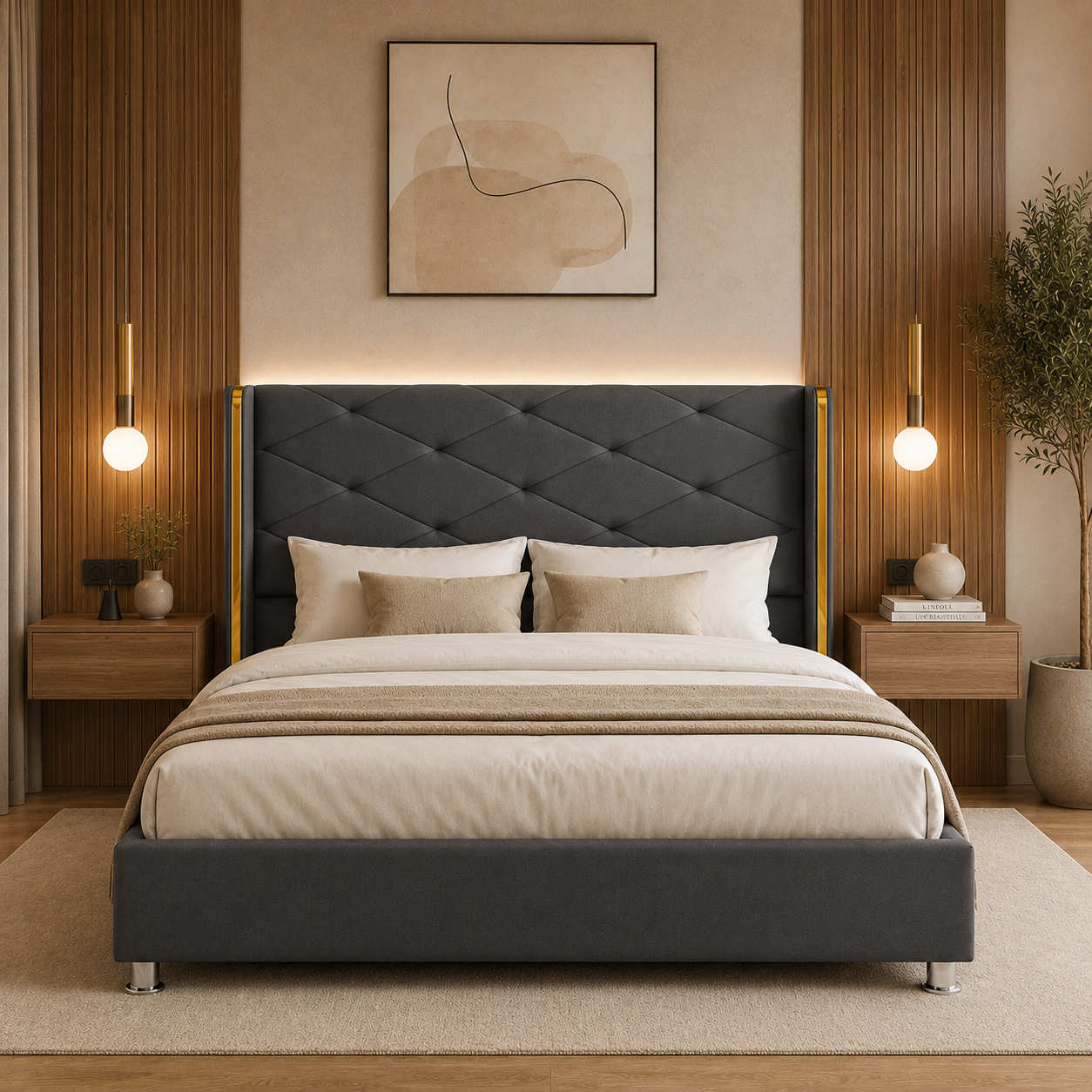 01 Softland | Wooden Bed | Wooden Cot | Palang For Bedroom Solid Wood Bed | Dark - Image 1